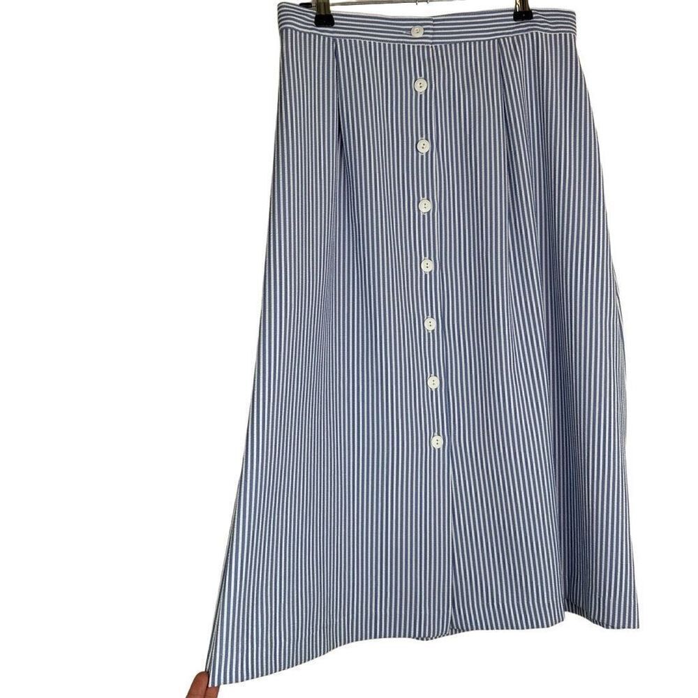 Vintage BonWorth Womens Striped Seersucker Button Front Midi Skirt Medium Petite
